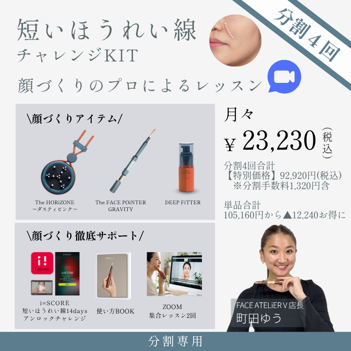 ＜4ヶ月払＞【特別企画】短いほうれい線チャレンジキット集合型オンライン（成形士：町田）