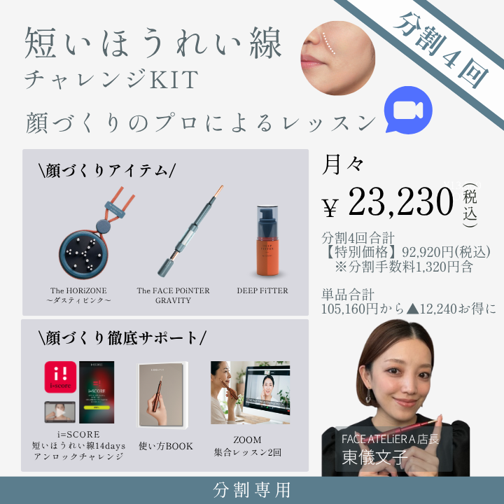 ＜4ヶ月払＞【特別企画】短いほうれい線チャレンジキット集合型オンライン（成形士：東儀）